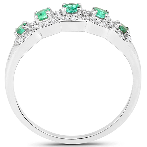 18K White Gold 0.39 Carat Genuine Zambian Emerald and White Diamond Ring