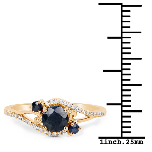 0.74 Carat Genuine Blue Sapphire and White Diamond 14K Yellow Gold Ring