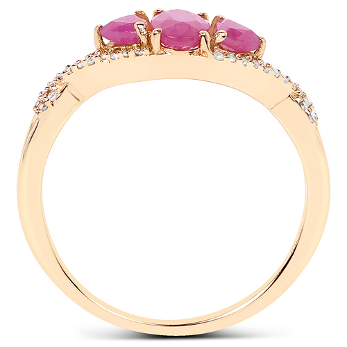 0.99 Carat Genuine Ruby and White Diamond 14K Yellow Gold Ring