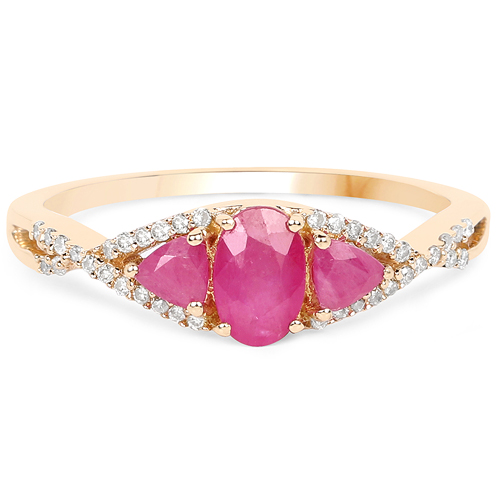 0.99 Carat Genuine Ruby and White Diamond 14K Yellow Gold Ring