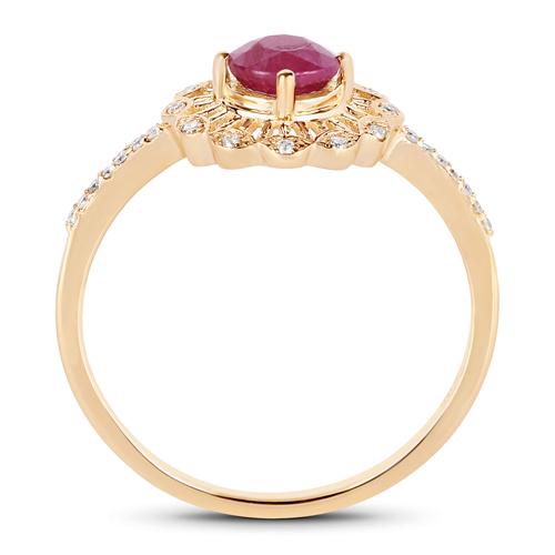 0.62 Carat Genuine Ruby and White Diamond 14K Yellow Gold Ring