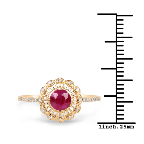0.62 Carat Genuine Ruby and White Diamond 14K Yellow Gold Ring