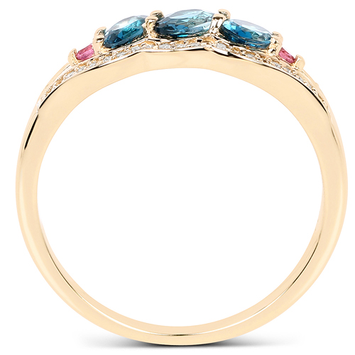 0.80 Carat Genuine London Blue Topaz, Pink Tourmaline & White Diamond 14K Yellow Gold Ring