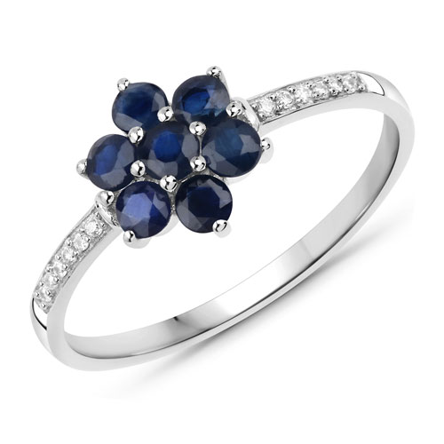 Sapphire-0.45 Carat Genuine Blue Sapphire and White Topaz .925 Sterling Silver Ring