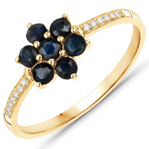 Sapphire-0.45 Carat Genuine Blue Sapphire and White Diamond 10K Yellow Gold Ring