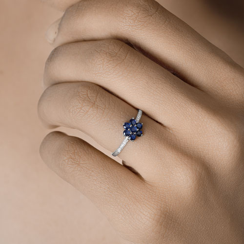 0.59 Carat Genuine Blue Sapphire and White Diamond 14K White Gold Ring