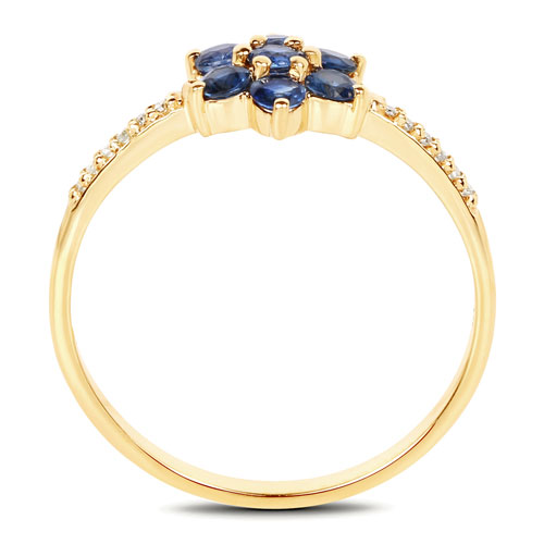 0.59 Carat Genuine Blue Sapphire and White Diamond 14K Yellow Gold Ring