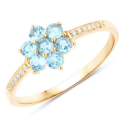 Rings-0.57 Carat Genuine Swiss Blue Topaz and White Diamond 10K Yellow Gold Ring