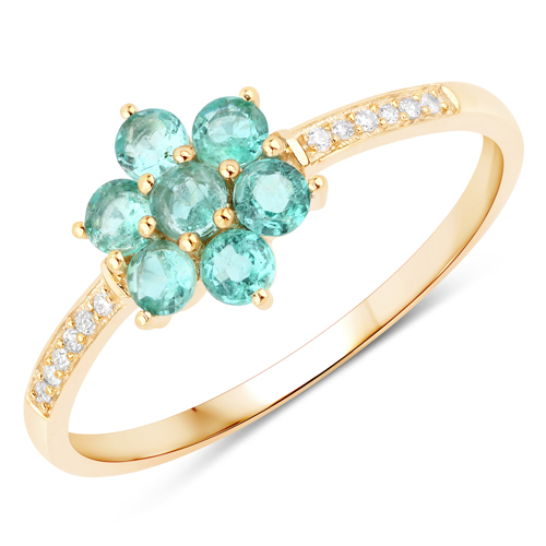 Emerald-0.53 Carat Genuine Zambian Emerald and White Diamond 10K Yellow Gold Ring