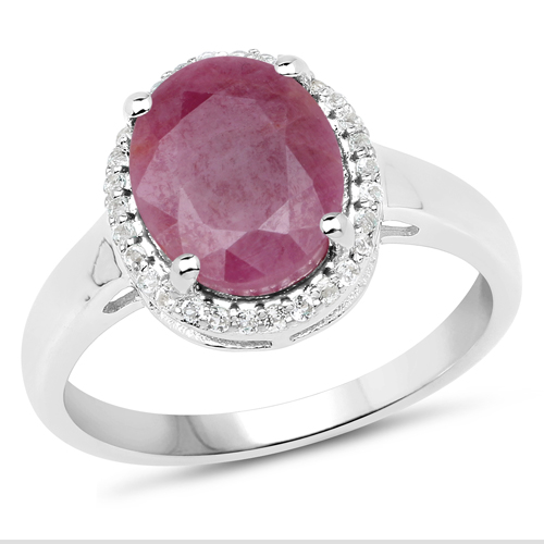 3.40 Carat Genuine Ruby and White Topaz .925 Sterling Silver Ring