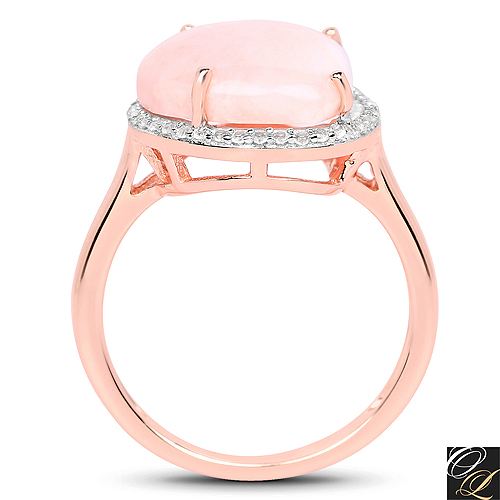 14K Rose Gold Plated 5.10 Carat Genuine Pink Opal And White Topaz .925 Sterling Silver Ring