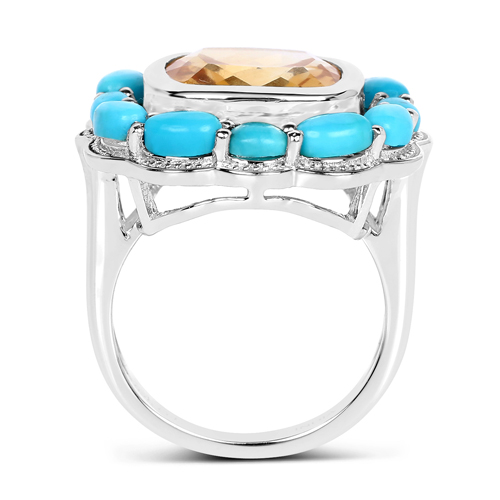 9.26 Carat Genuine Citrine and Turquoise .925 Sterling Silver Ring