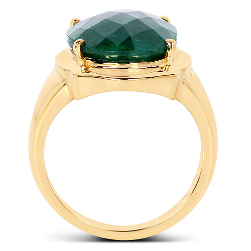 14K Yellow Gold Plated 7.80 Carat Dyed Emerald .925 Sterling Silver Ring