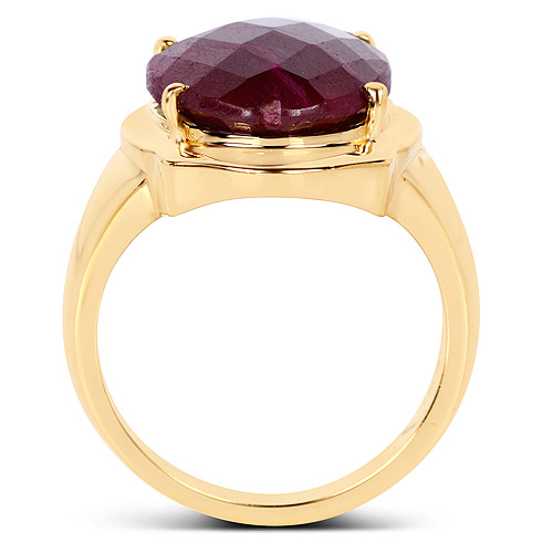 14K Yellow Gold Plated 10.80 Carat Dyed Ruby .925 Sterling Silver Ring