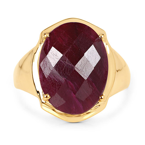 14K Yellow Gold Plated 10.80 Carat Dyed Ruby .925 Sterling Silver Ring