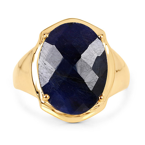 14K Yellow Gold Plated 10.10 Carat Dyed Sapphire .925 Sterling Silver Ring