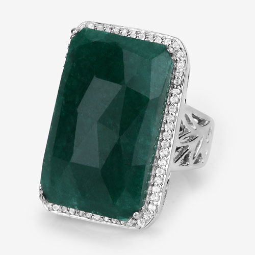 21.00 Carat Dyed Emerald .925 Sterling Silver Ring