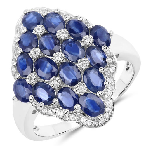 3.48 Carat Genuine Blue Sapphire and White Zircon .925 Sterling Silver Ring