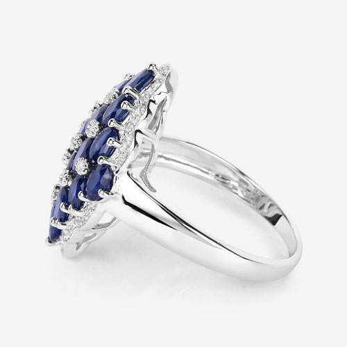 3.48 Carat Genuine Blue Sapphire and White Zircon .925 Sterling Silver Ring
