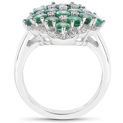 2.68 Carat Genuine Zambian Emerald and White Zircon .925 Sterling Silver Ring