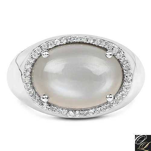 5.28 Carat Genuine Grey Moonstone And White Topaz .925 Sterling Silver Ring