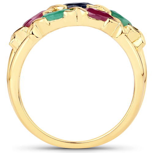 1.63 Carat Genuine Ruby, Blue Sapphire and Emerald .925 Sterling Silver Ring