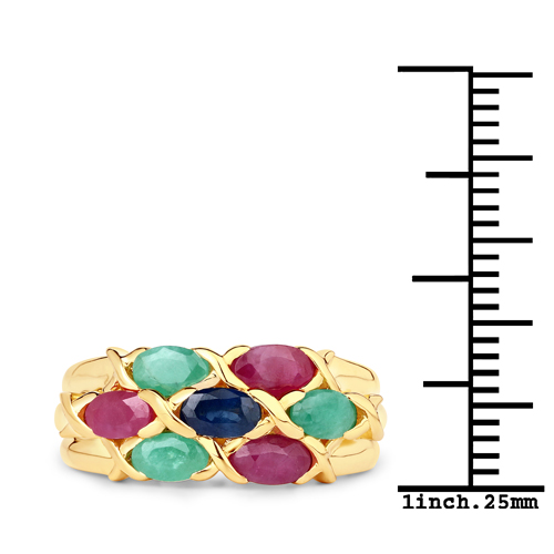 1.63 Carat Genuine Ruby, Blue Sapphire and Emerald .925 Sterling Silver Ring