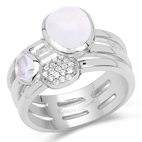 Rings-2.08 Carat Genuine White Agate, Crystal Quartz And White Topaz .925 Sterling Silver Ring