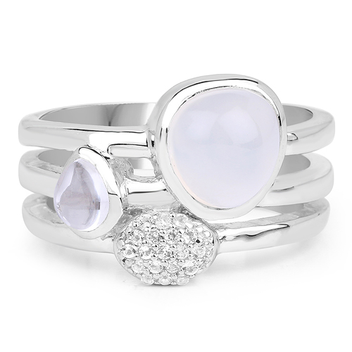 2.08 Carat Genuine White Agate, Crystal Quartz And White Topaz .925 Sterling Silver Ring