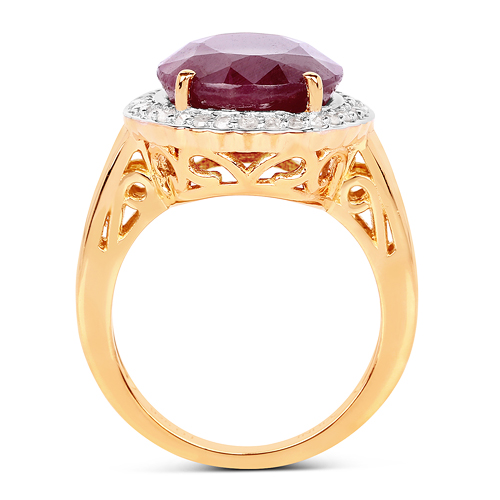 14K Yellow Gold Plated 10.38 Carat Genuine Ruby And White Diamond .925 Sterling Silver Ring