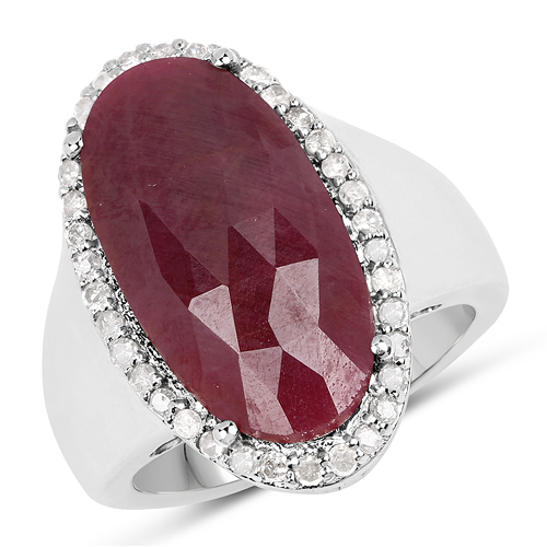 Ruby-9.18 CaratGenuine Ruby andand White Diamond .925 Sterling Silver Ring