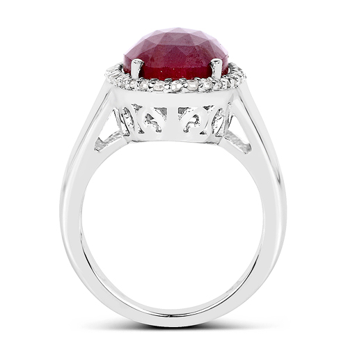 9.18 CaratGenuine Ruby andand White Diamond .925 Sterling Silver Ring