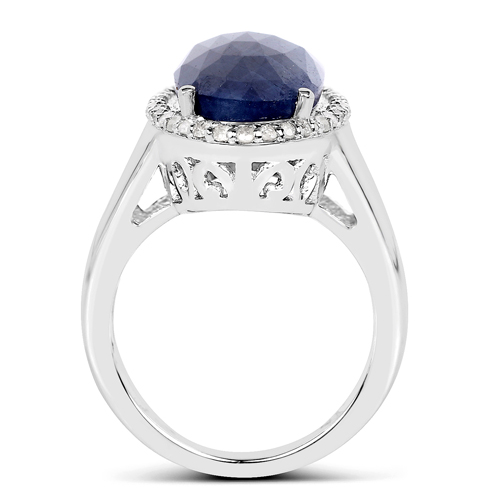 9.83 Carat Genuine Blue Sapphire and White Diamond .925 Sterling Silver Ring
