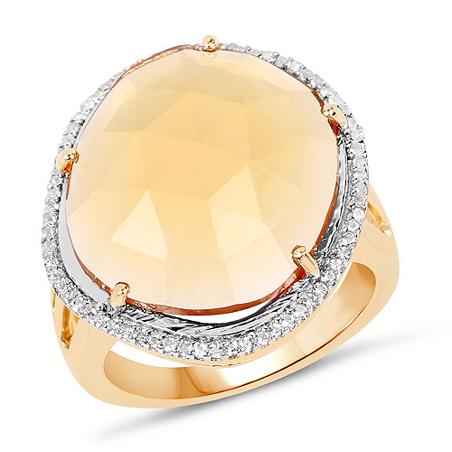 Citrine-14K Yellow Gold Plated 10.54 Carat Genuine Citrine and White Topaz .925 Sterling Silver Ring