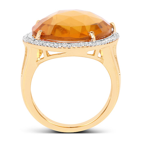 14K Yellow Gold Plated 10.54 Carat Genuine Citrine and White Topaz .925 Sterling Silver Ring