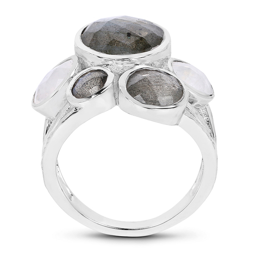 8.59 Carat Genuine Labradorite And White Rainbow Moonstone .925 Sterling Silver Ring