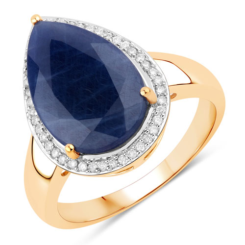 Sapphire-5.83 Carat Genuine Madagascar Sapphire and White Diamond 14K Yellow Gold Ring