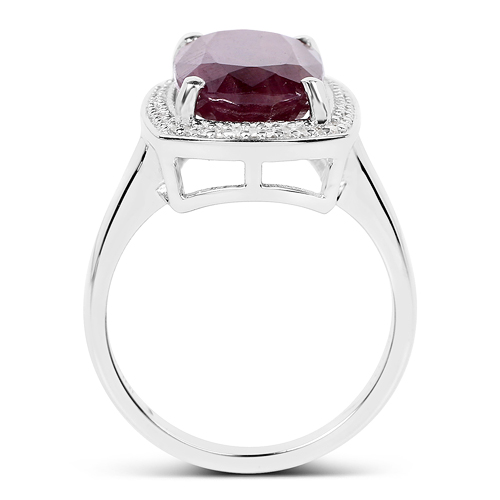 7.16 Carat Genuine Ruby And White Diamond .925 Sterling Silver Ring