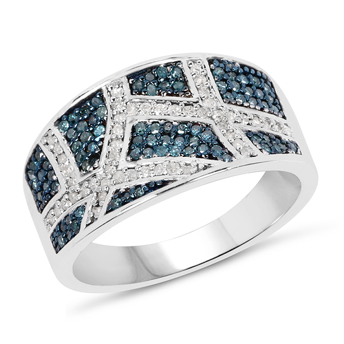 Diamond-0.68 Carat Genuine Blue Diamond and White Diamond .925 Sterling Silver Ring