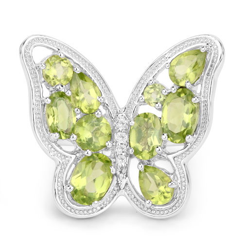 4.61 Carat Genuine Peridot and White Topaz .925 Sterling Silver Ring