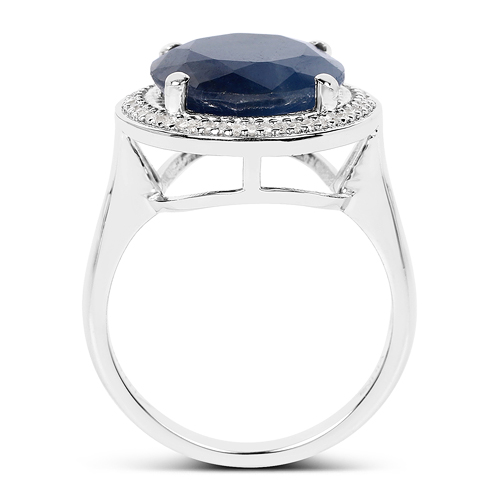 7.05 Carat Genuine Sapphire and White Diamond .925 Sterling Silver Ring