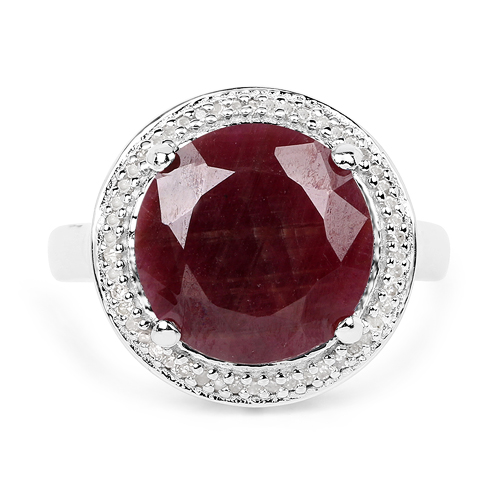 8.35 Carat Genuine Ruby And White Diamond .925 Sterling Silver Ring