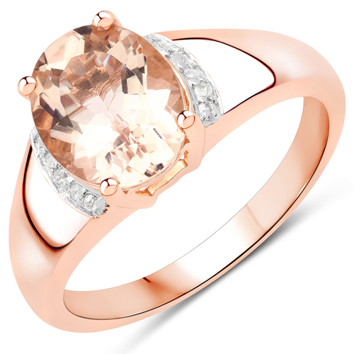 Rings-2.16 Carat Genuine Morganite and White Zircon .925 Sterling Silver Ring