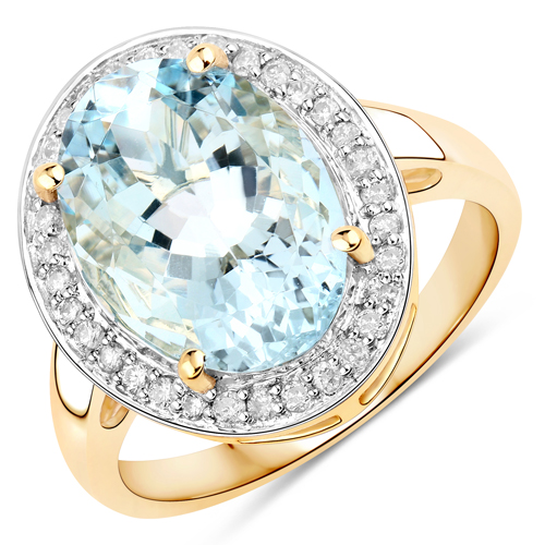 Rings-5.21 Carat Genuine Aquamarine and White Diamond 14K Yellow Gold Ring