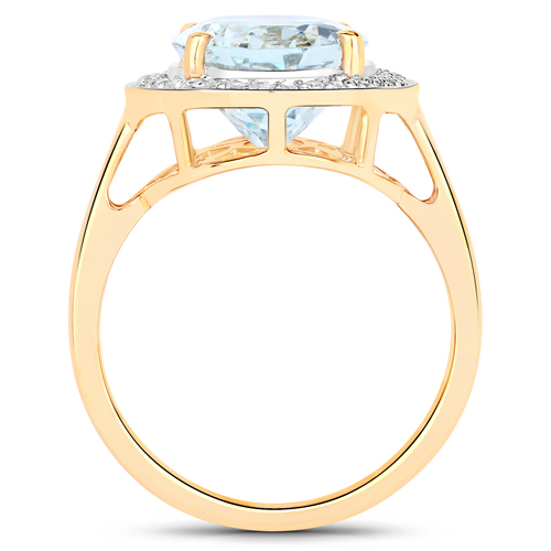 5.21 Carat Genuine Aquamarine and White Diamond 14K Yellow Gold Ring
