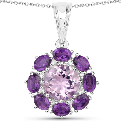 11.30 Carat Genuine Amethyst and White Topaz .925 Sterling Silver 3 Piece Jewelry Set (Ring, Earrings, and Pendant w/ Chain)