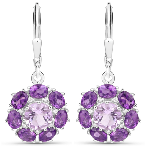 11.30 Carat Genuine Amethyst and White Topaz .925 Sterling Silver 3 Piece Jewelry Set (Ring, Earrings, and Pendant w/ Chain)