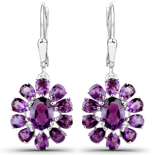 11.60 Carat Genuine Amethyst and White Topaz .925 Sterling Silver 3 Piece Jewelry Set (Ring, Earrings, and Pendant w/ Chain)