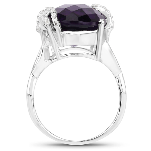 10.44 Carat Genuine Amethyst and White Topaz .925 Sterling Silver Ring