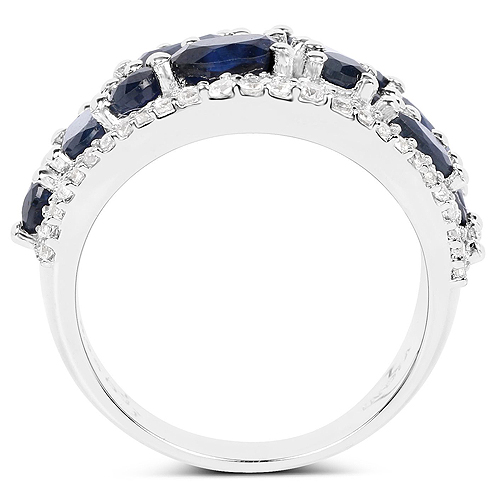 3.61 Carat Genuine Blue Sapphire and White Zircon .925 Sterling Silver Ring